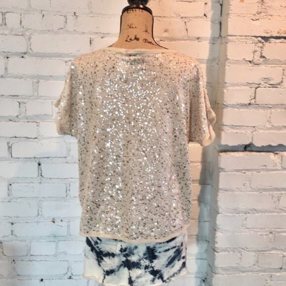 H&M sequin top boho cocktail SMALL EUC hi-low cream - Picture 5 of 8
